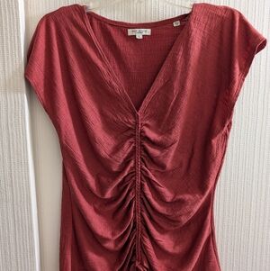 Max Studio Rouched Cap Sleeve Reddish Orange Size L